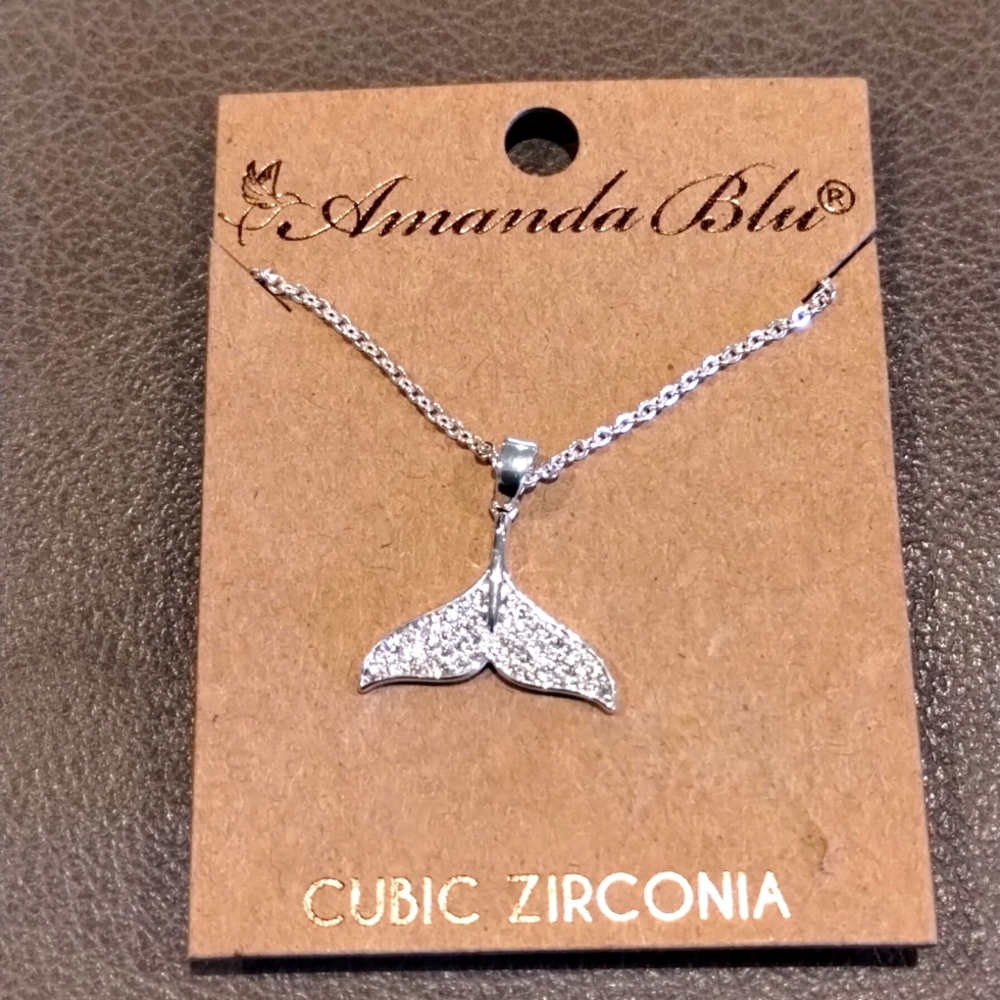 Cubic Zirconia Silver Necklace  Whale Tail Necklace Amanda Blu NWT - Picture 4 of 9